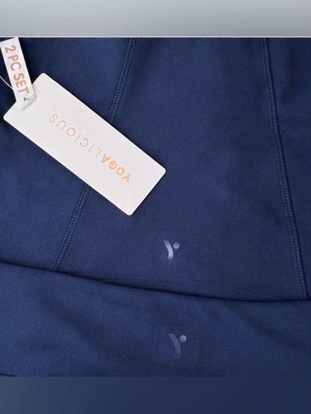 YOGALICIOUS Navy Blue Tennis & Yoga Set w/ Tennis Racket Necklace NWT Size M 💙🎾 - Picture 7 of 12
